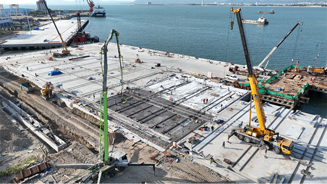 國內首座（zuò）公共科考（kǎo）碼頭項目碼頭泊位主體結構全部完工