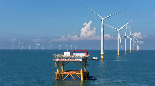 全國首個吸力筒基礎桁（héng）架式“風漁融合”型海洋牧場正式投產